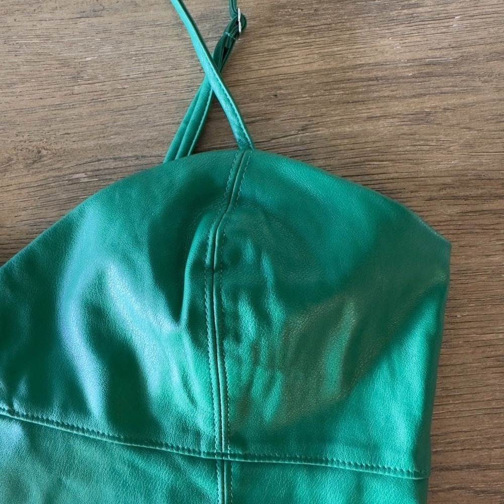 Sans Souci Faux Leather Bralette Crop Top-Emerald Green-Women's Size Med-RRP $78 - Picture 2 of 12